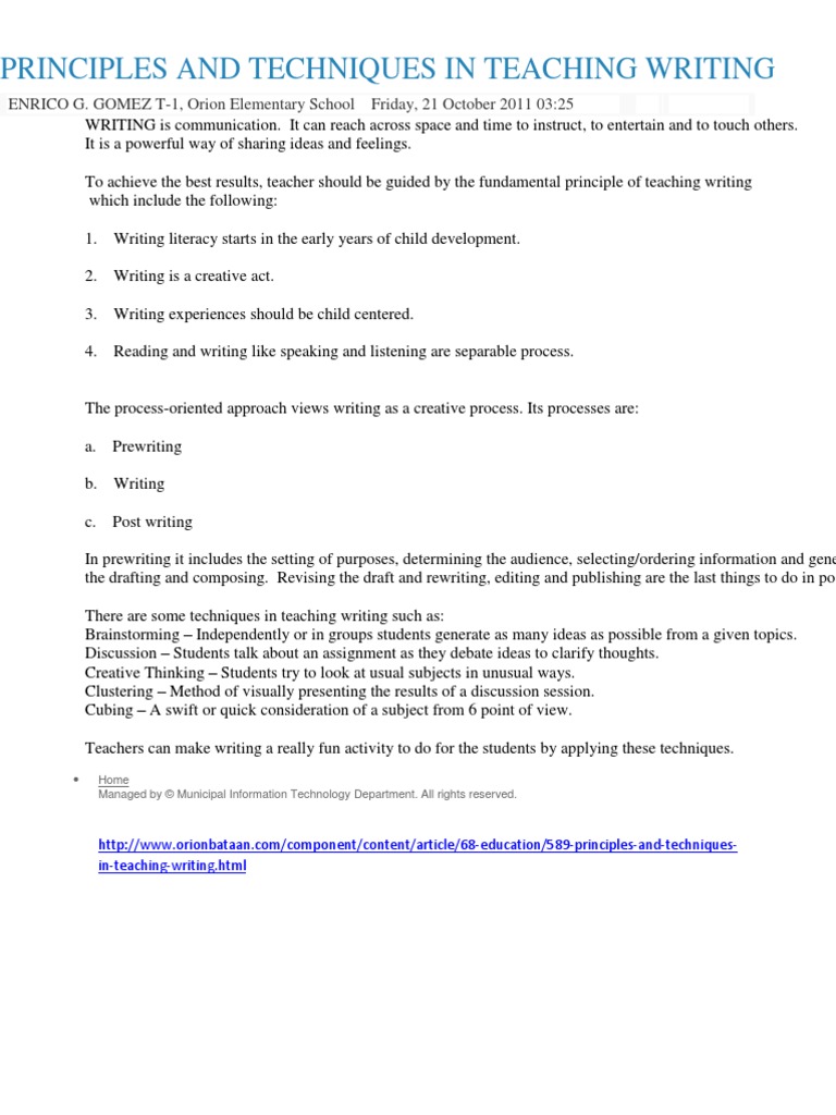 Principles and Techniques in Teaching Writing | PDF