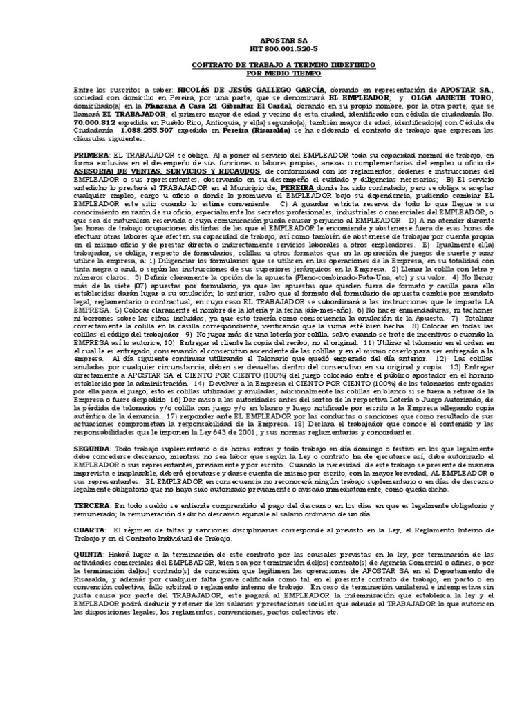 Resultado de imagen para contrato de trabajo