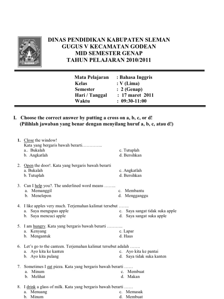Soal Bhs Inggris Kls 5 Guru Galeri