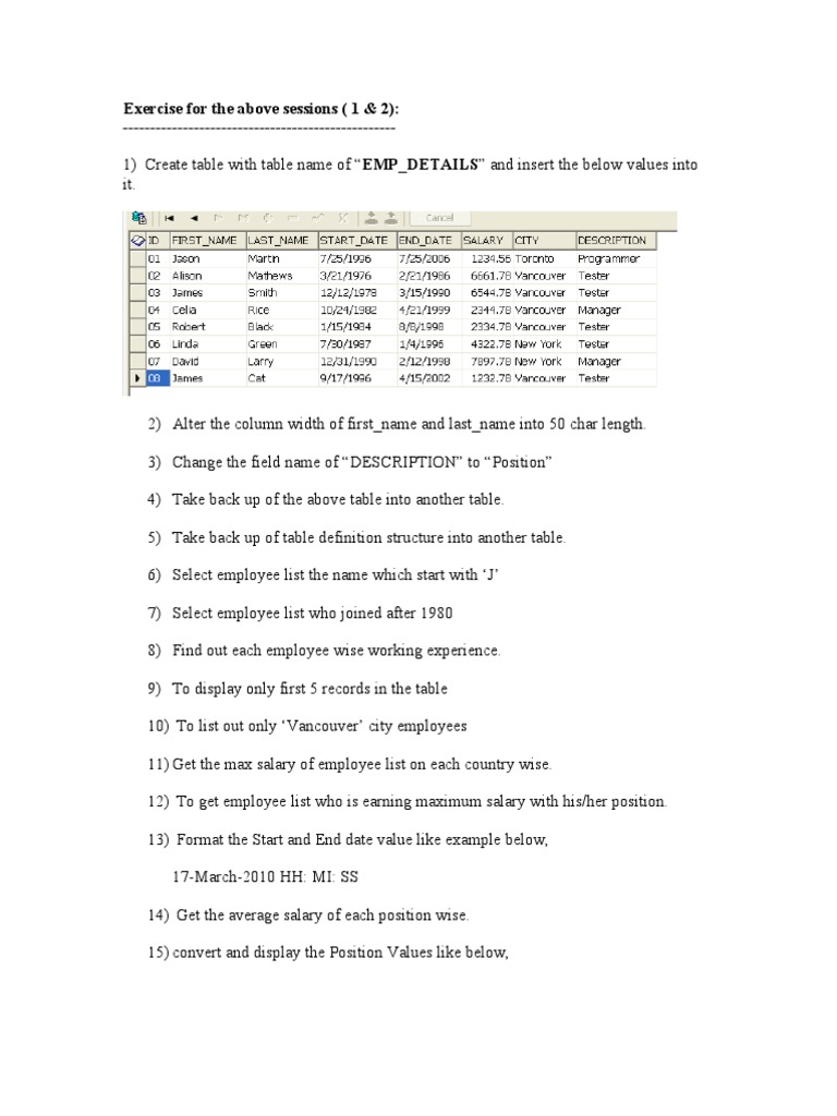 Excercises For Session 1 and 2 | PDF