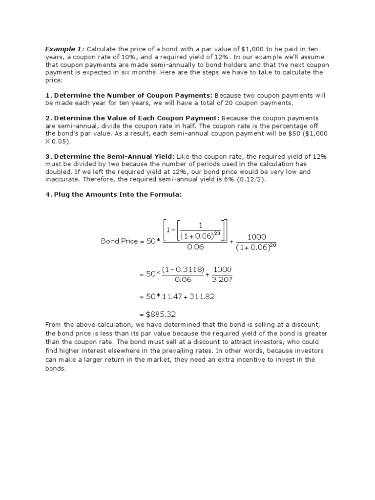 Example 1: Calculate The Price of A Bond With A Par Value of $1,000 To Be  Paid in Ten | PDF | Finance & Money Management | Business