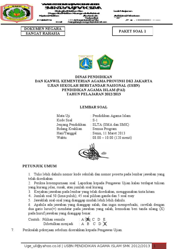 Paket Soal Usbn Pai Smk