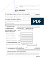 Form 1: Application and Declaration For Incorporation of A Company