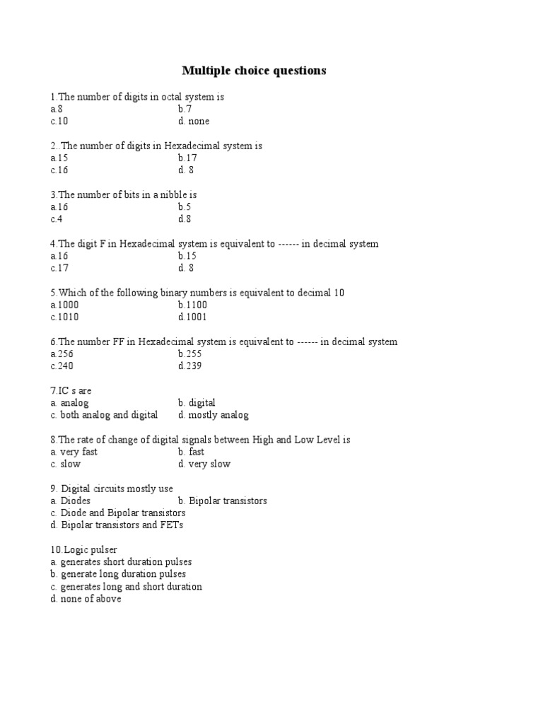 MCQ Digital Electronics 1