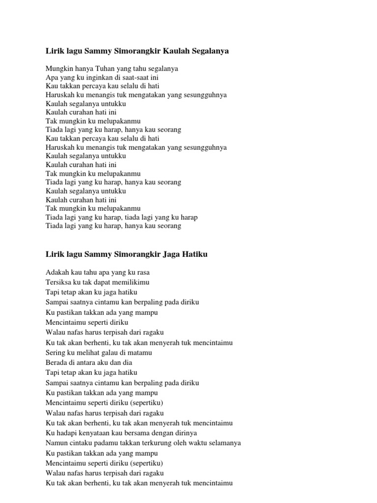 Lirik Lagu Sammy Simorangkir Dia