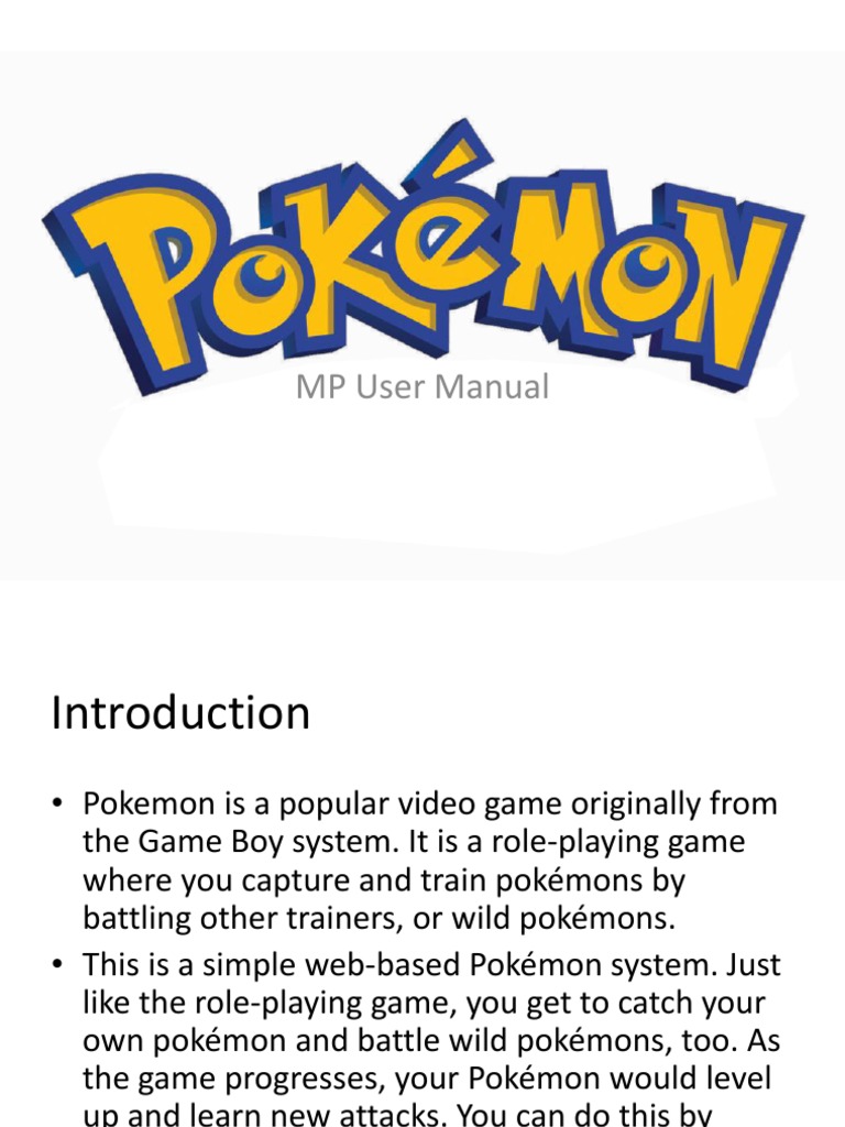 MP User Manual for Pokémon Game | PDF