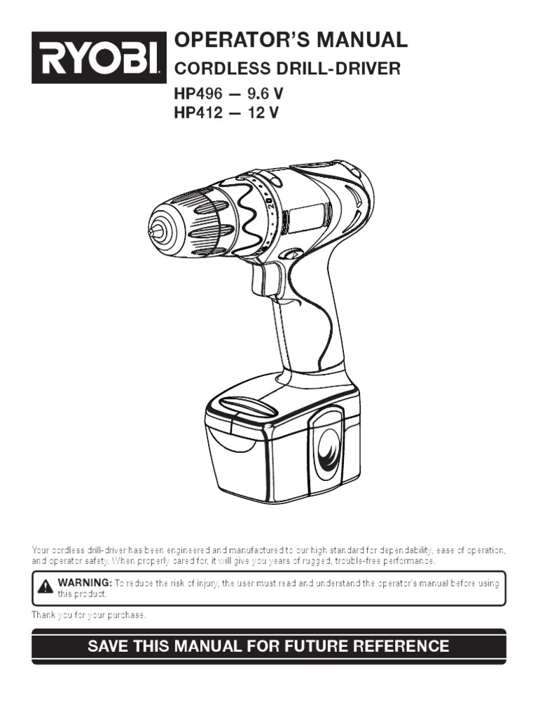 Ryobi Drill Manual | Battery Charger | Battery (Electricity)