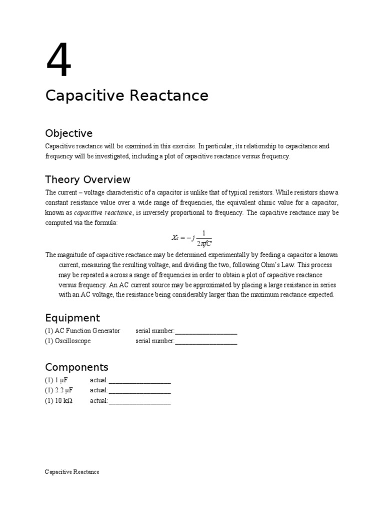 Capacitive Reactance Objective PDF