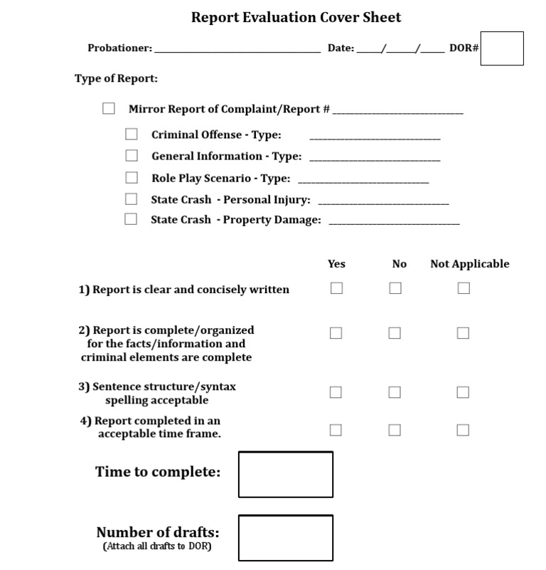 Police Report Evaluation Cover Sheet