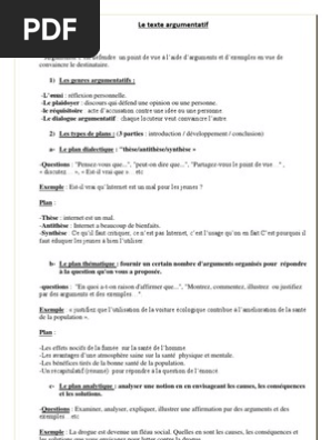 Le Texte Argumentatif Pdf Argumentation Langues