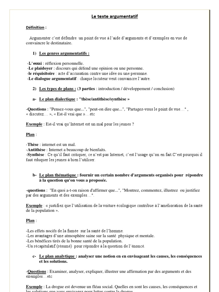 Le Texte Argumentatif Pdf Argumentation Langues