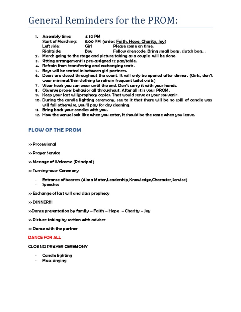 Essential PROM Guidelines and Schedule | PDF | Self-Improvement