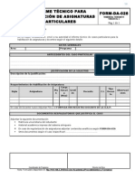 Informe técnico para habilitación de asignaturas particulares