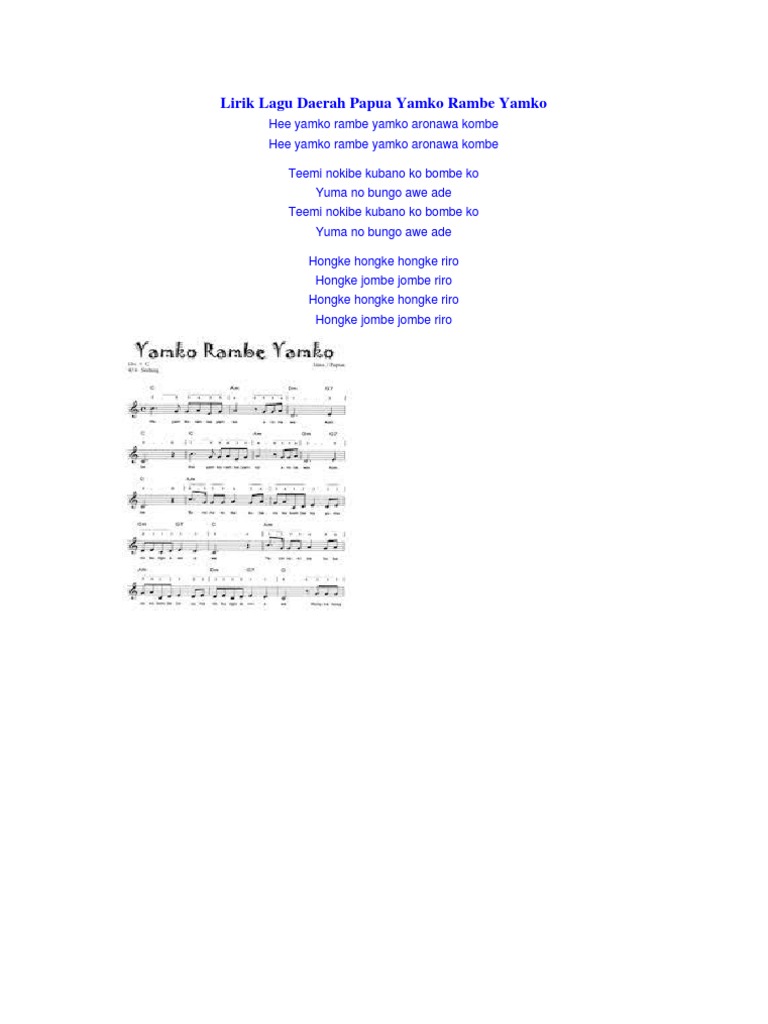 Lirik Lagu Daerah Papua
