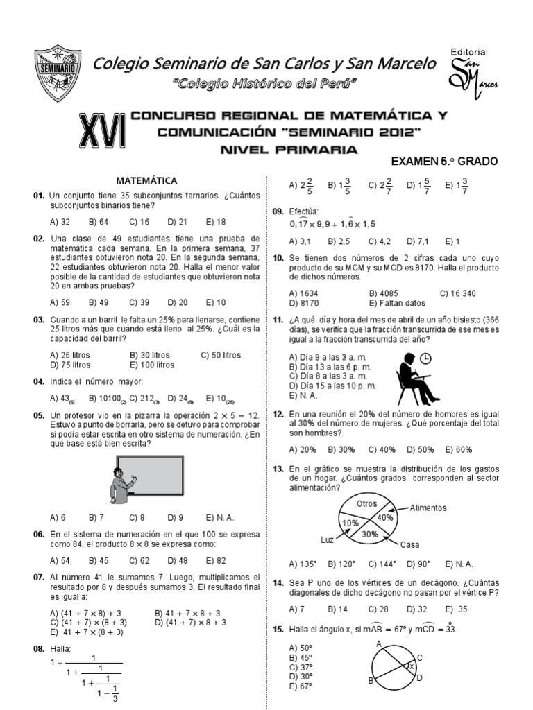Examen 5 Grado Primaria | PDF