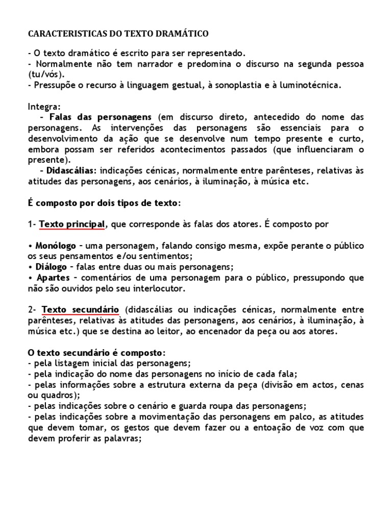 Características do Texto Dramático | PDF | Ator | Teatro