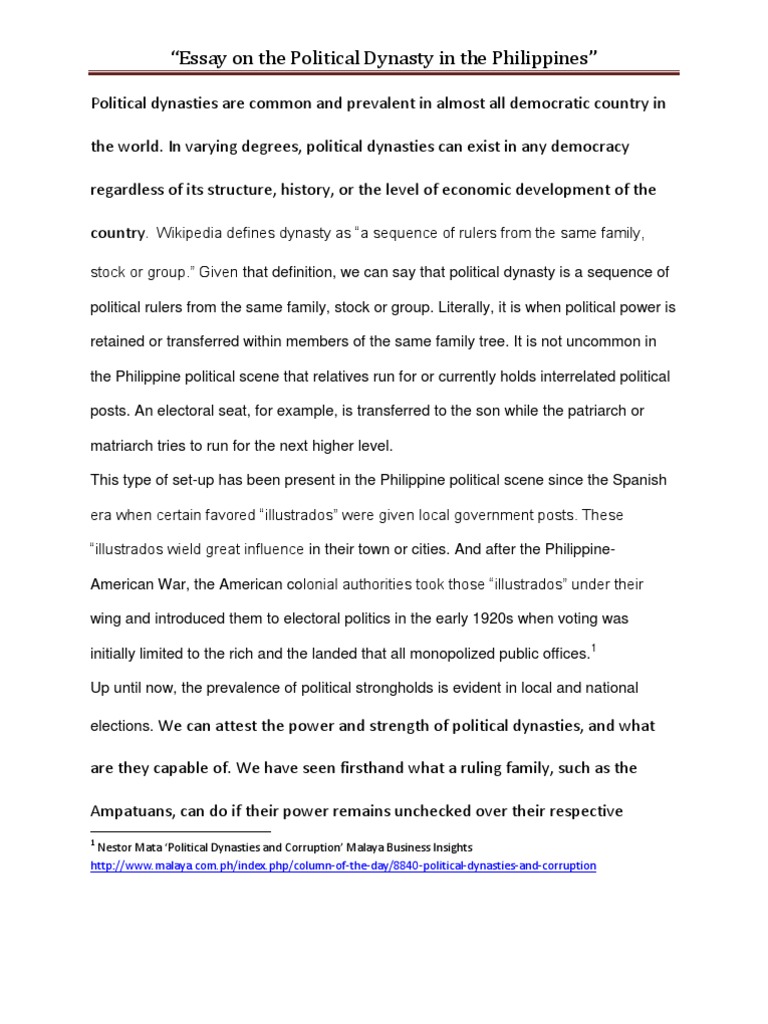 thesis statement about political dynasty in the philippines