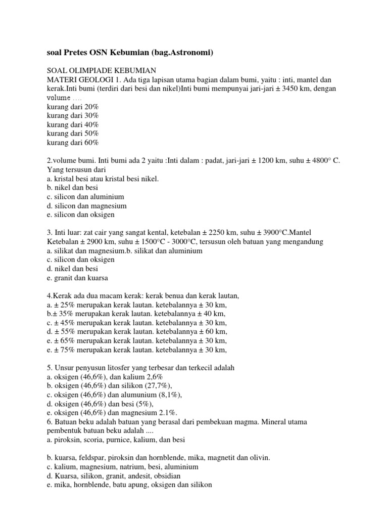 Soal Pretes Osn Kebumian Bag Astronomi