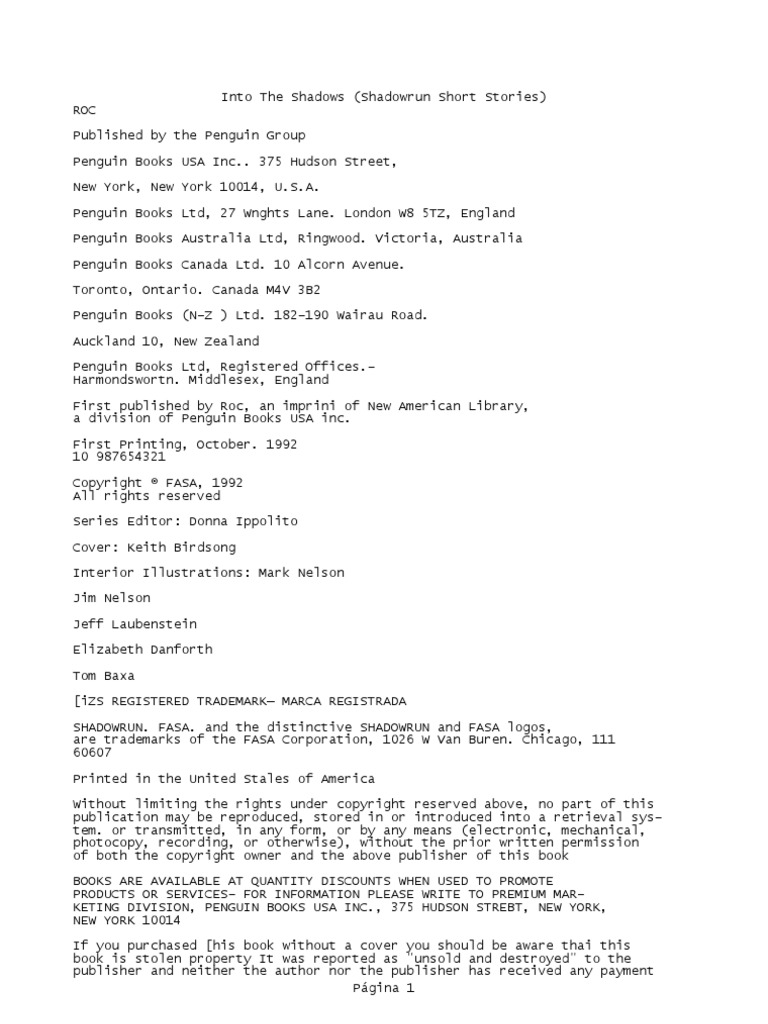 Shadowrun Novel 07 Into The Shadows Pdf Penguin Books