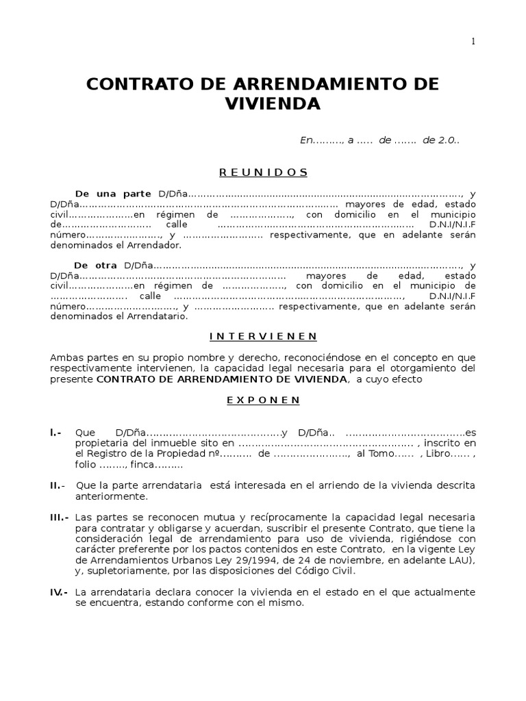 Contrato de arrendamiento de casa
