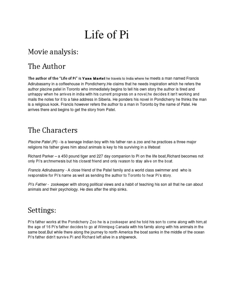Life of Pi Movie Analysis The Author PDF
