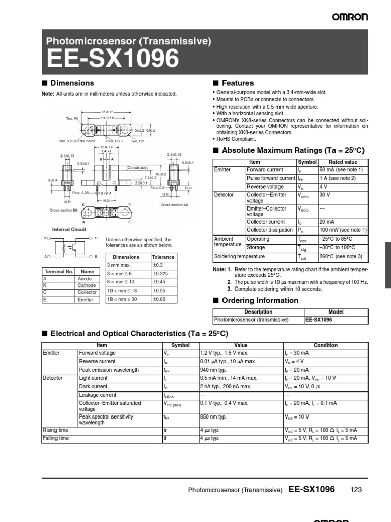 Omron EE-SX1096 Photomicrosensor Specs | PDF | Electrical