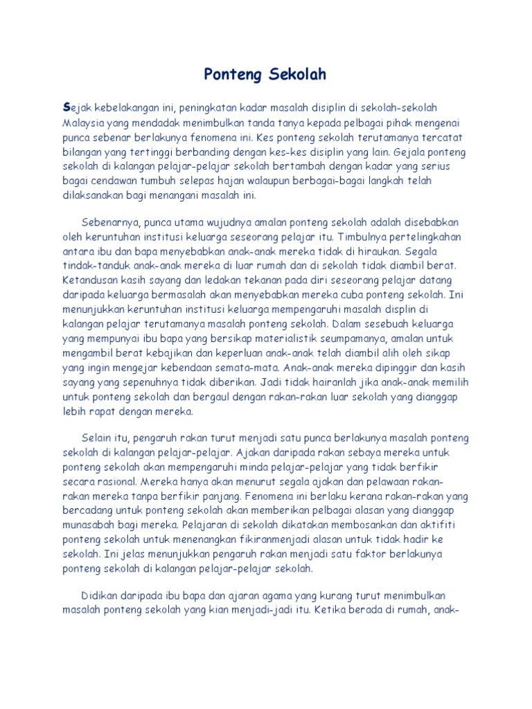 Langkah Langkah Mengatasi Ponteng Sekolah