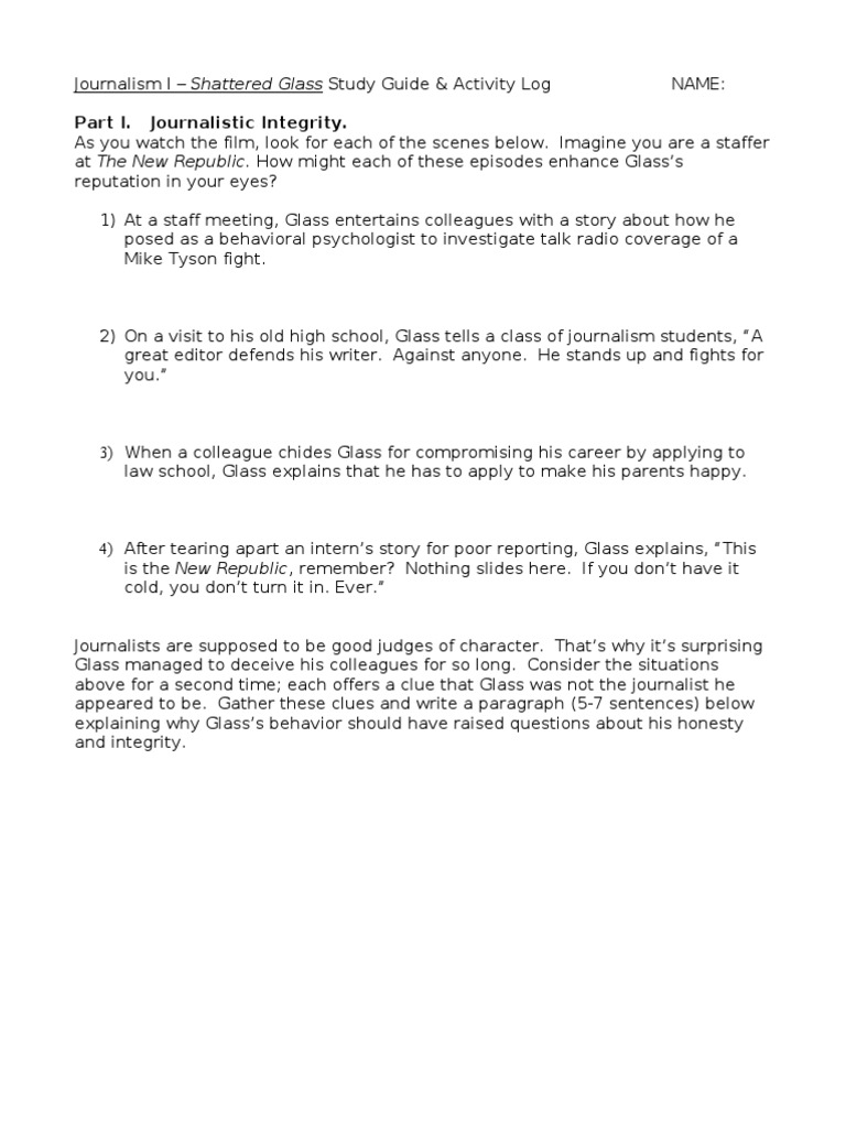 Shattered Glass Movie Guide Answer Key