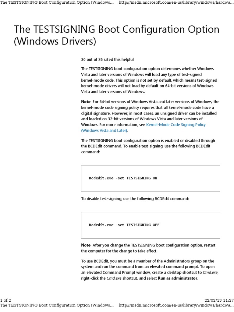 Enabling Test Signing in Windows | PDF | Microsoft Windows | Booting