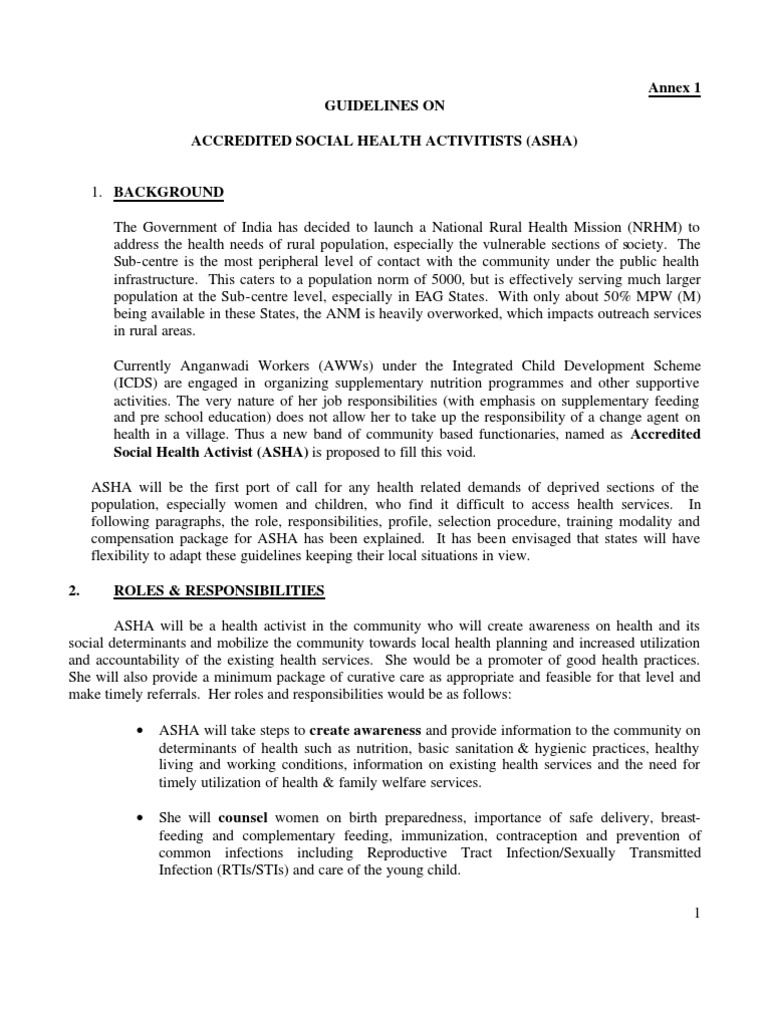 ASHA Worker Selection Guidelines | PDF