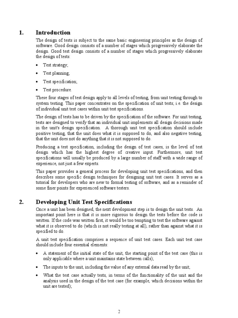 Unit Test Specification Design Guide | PDF | Unit Testing ...