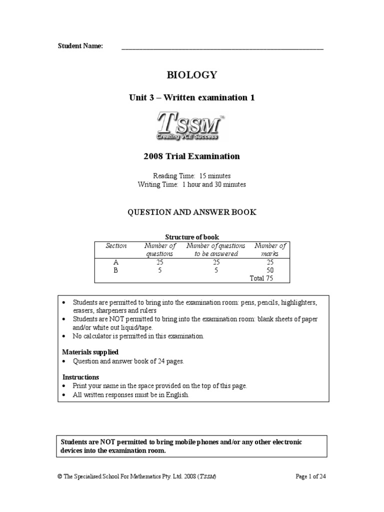 Biology Unit 3 2008 Trial Exam 1 | PDF | Staphylococcus Aureus | Immune ...