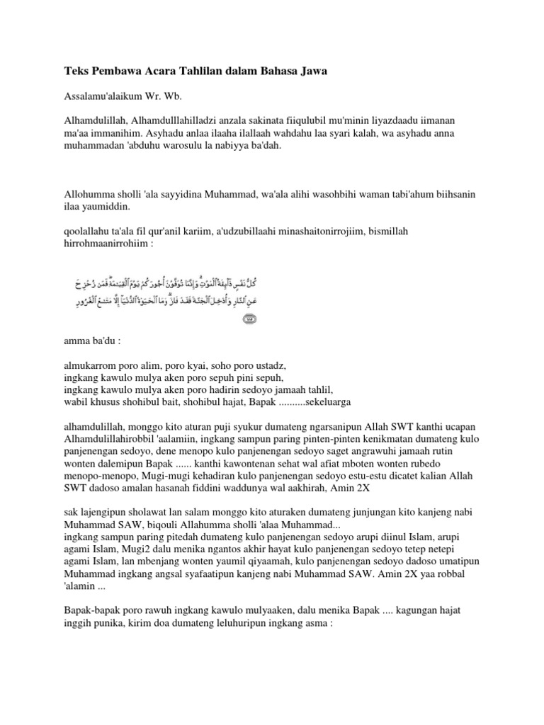 Mc Tahlilan Bahasa Indonesia