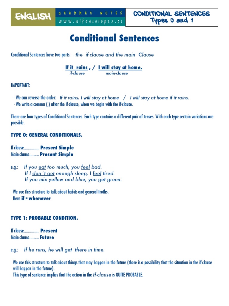 Conditional+Sentences Type+0++1 | PDF