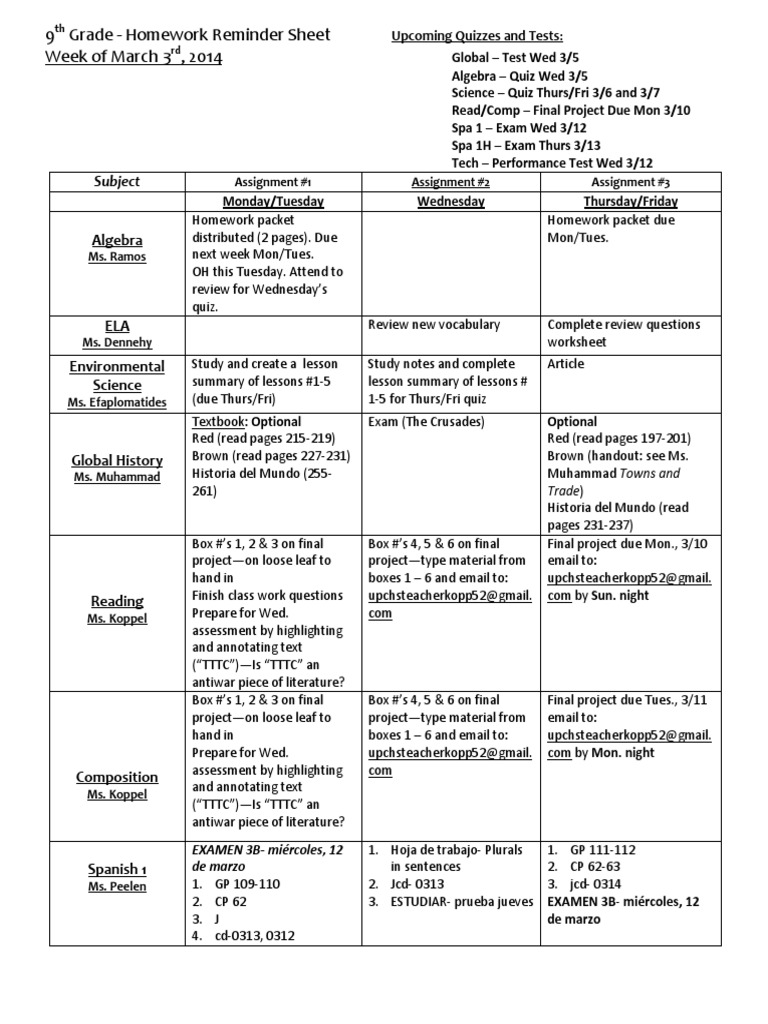 Homework policy examples image