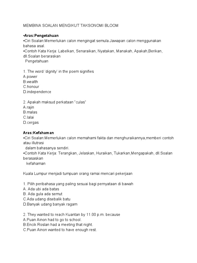 Membina Soalan Mengikut Taksonomi Bloom