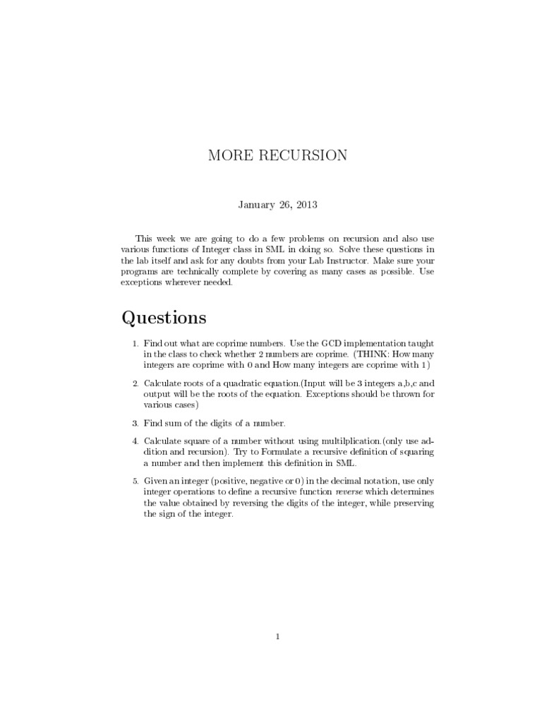 Questions: More Recursion | PDF