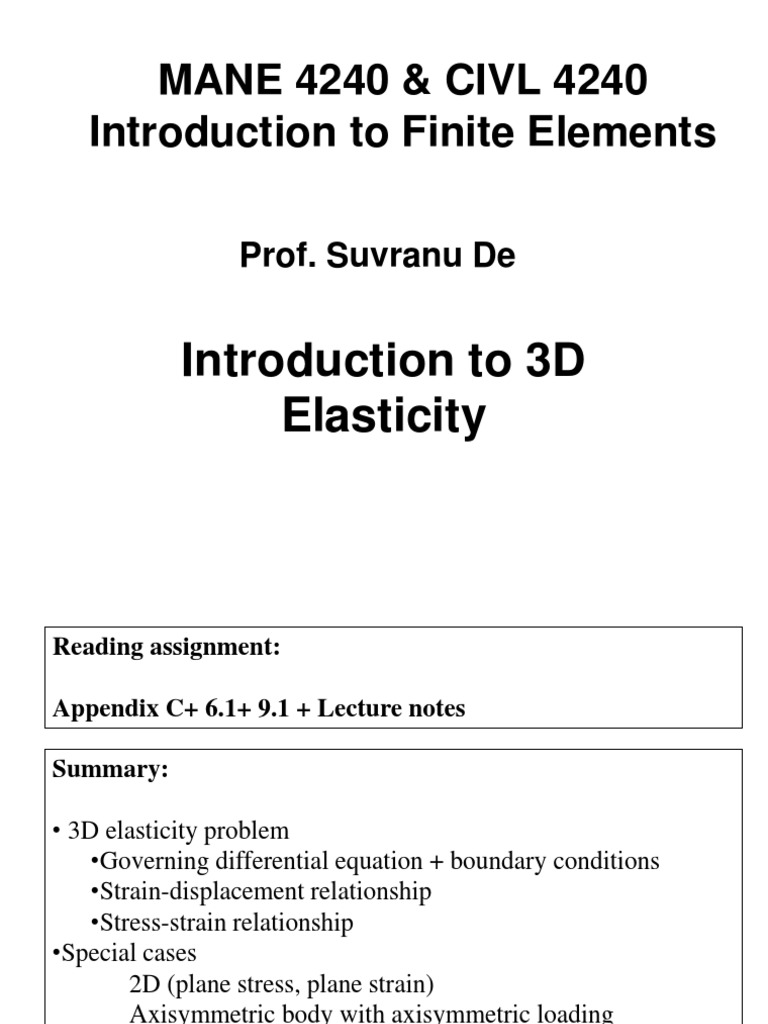 Finite Elements & 3D Elasticity | PDF