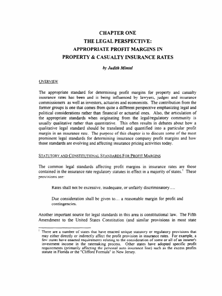 Chapter One The Legal Perspective Appropriate Profit Margins in