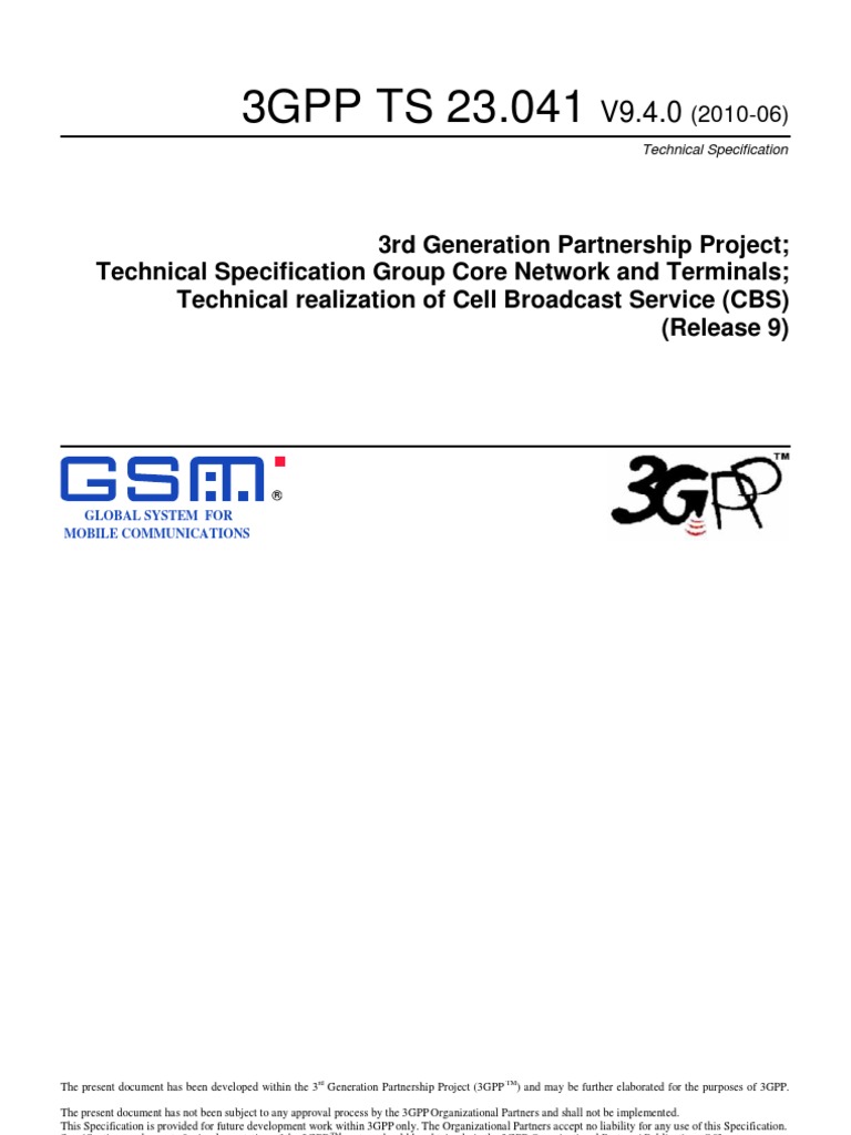 3GPP - TS 23.041 - Cell Broadcasting Service CBS PDF | PDF | Short Message  Service | 3 Gpp