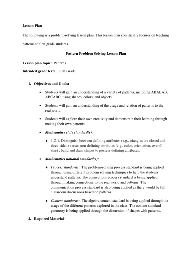 Patterns Grade 1 | PDF | Lesson Plan | Quality Of Life