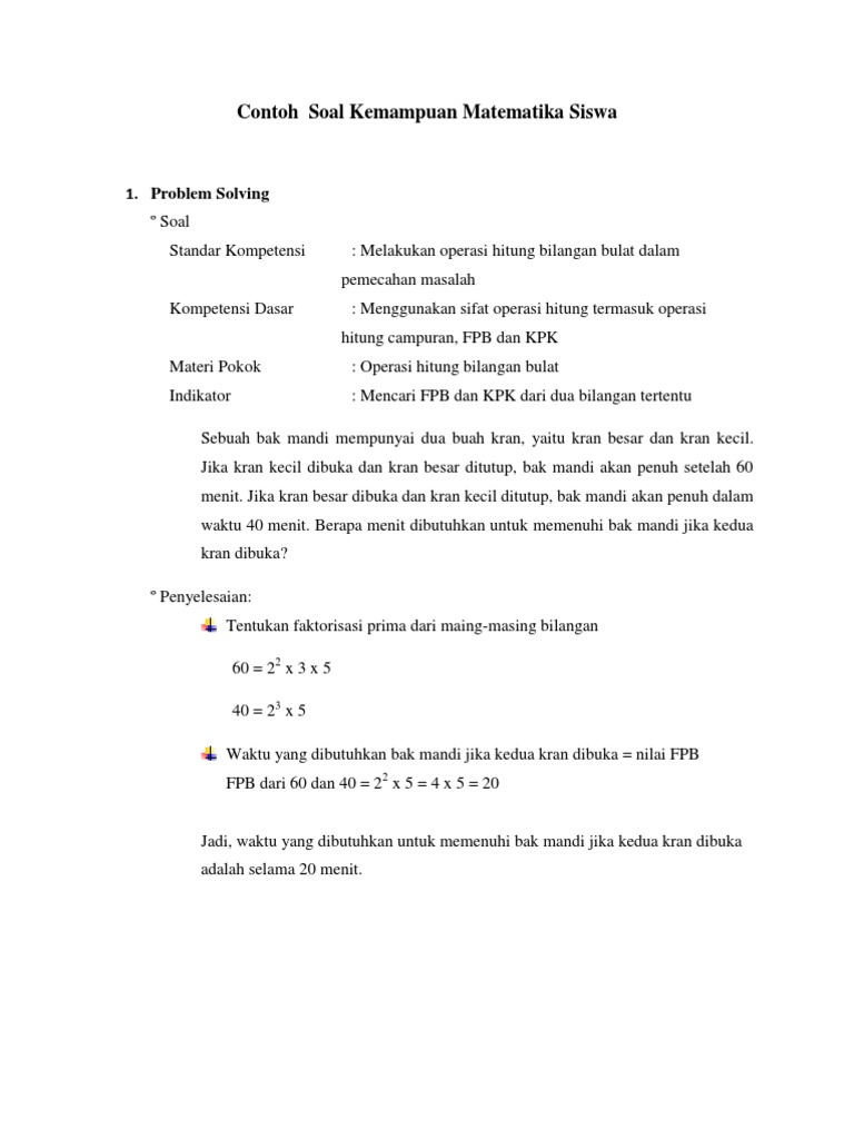 Contoh Soal Yang Memenuhi Indikator Tes Kemampuan Penalaran Matematis