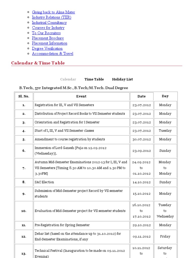 Calendar & Time Table | PDF | Academic Degree | Qualifications