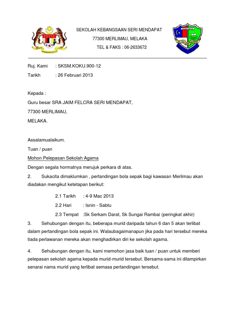 Surat Pelepasan Sekolah Agama Pdf