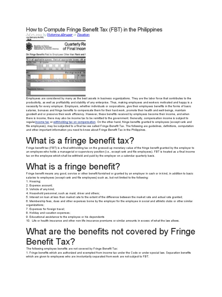 BIRHow To Compute Fringe Benefit Tax, REL PARTY Withholding Tax