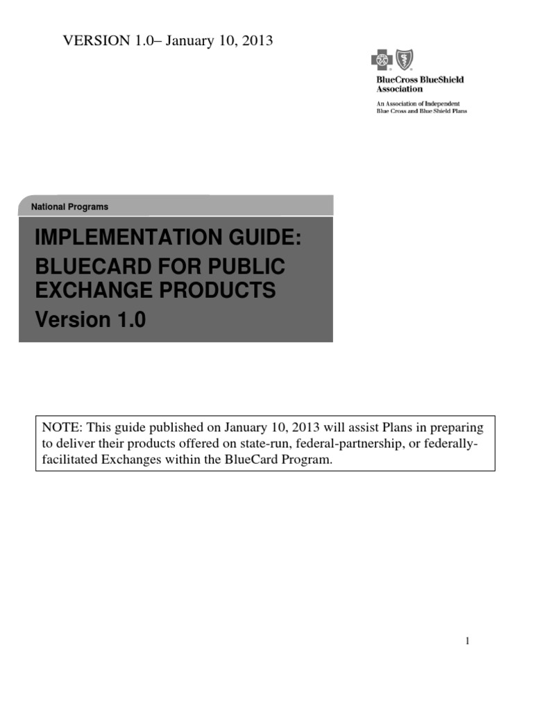 Implementation Guide: Bluecard For Public Exchange Products: VERSION 1. ...