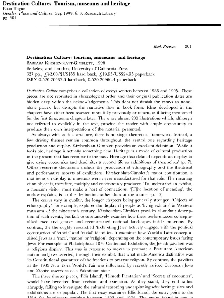 Destination Culture in Tourism and Heritage | PDF | Social Science | Art