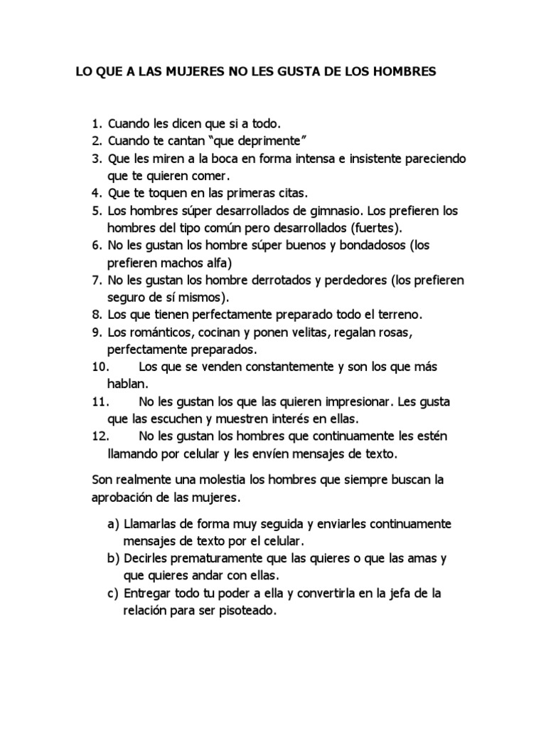Lo Que A Las Mujeres No Les Gusta de Los Hombres | PDF | Belleza | Amor