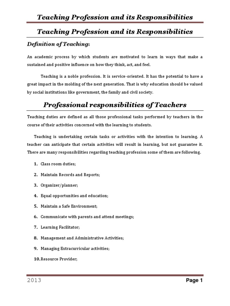 Teacher Responsibilities Overview | PDF | Teachers | Test (Assessment)