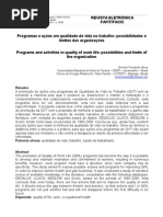 Programas e ações em qualidade de vida no trabalho